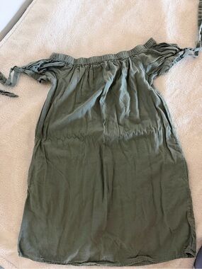 Guess Olive Green One-Shoulder Tie-Sleeve Dress